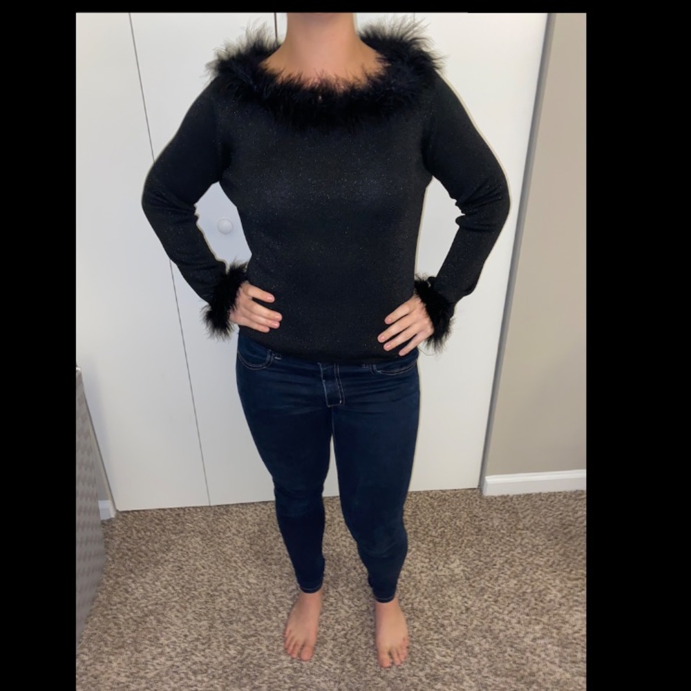 Joseph A. Silk Sweater with Ostrich Feather Detail